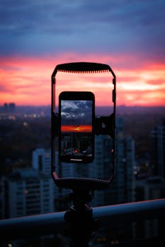 Cellphone on Tripod Filming Sunset